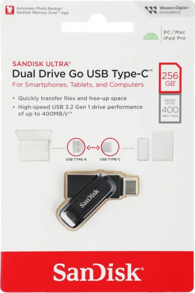 USB флешка Sandisk Ultra Dual Drive Go 256Gb USB 3.2 gen 1/ USB Type-C в Ставрополе