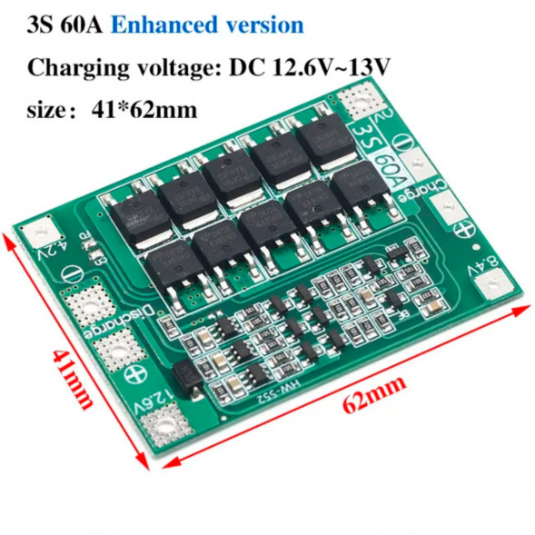 Плата защиты аккумулятора BMS 3S 60A 12.6 для Li-ion в Ставрополе