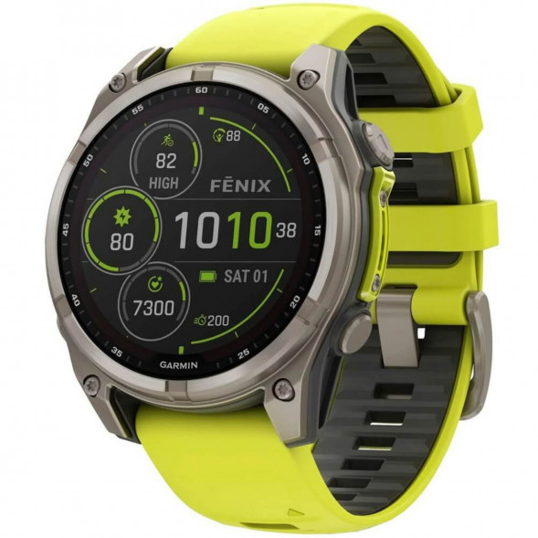 Умные часы Garmin Fenix 8, 51 мм, Solar, Sapphire Titanium with AMP Yellow/Graphite Silicone Band 010-02907-20 в Ставрополе