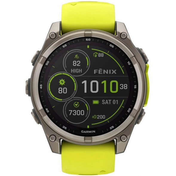 Умные часы Garmin Fenix 8, 51 мм, Solar, Sapphire Titanium with AMP Yellow/Graphite Silicone Band 010-02907-20 в Ставрополе